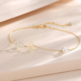 14K Yellow Gold Butterfly Bracelet with 4MM Freshwater Pearls Luxury Cubic Zircon Adjustable Bracelet Real Pearl Fine Jewelry