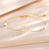 14K Yellow Gold Rose Flower Bracelet with 4MM Freshwater Pearls Luxury Adjustable Bracelet Fine Jewelry