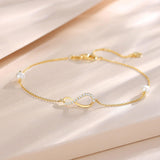 14K Yellow Gold Infinity Bracelet with 4MM Freshwater Pearls Adjustable Bracelet Fine Jewelry