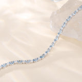 "Glamour Radiance" March Birthstone Fancy Cut Tennis Aquamarine Sterling Silver Bracelet