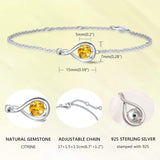 "Infinite Embrace" November Birthstone Citrine Stone Infinity Symbol Sterling Silver Bracelet