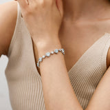 FANCIME "Ms Charming" Halo Heart March Birthstone Aquamarine Sterling Silver Tennis Bracelet