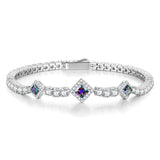 FANCIME "Square Sparkle" June Birthstone Sterling Silver Tennis Bracelets