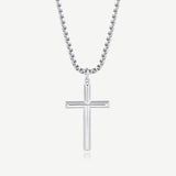 FANCIME Mens Beveled Cross Sterling Silver Necklace