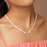 Pink Guardian Heart Silver Necklace With Pearl Chain