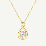 "Infinite Embrace" June Birthstone White Pearl Infinity Symbol Sterling Silver Pendant Necklace