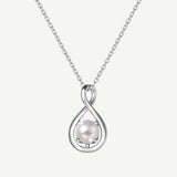 "Infinite Embrace" June Birthstone White Pearl Infinity Symbol Sterling Silver Pendant Necklace