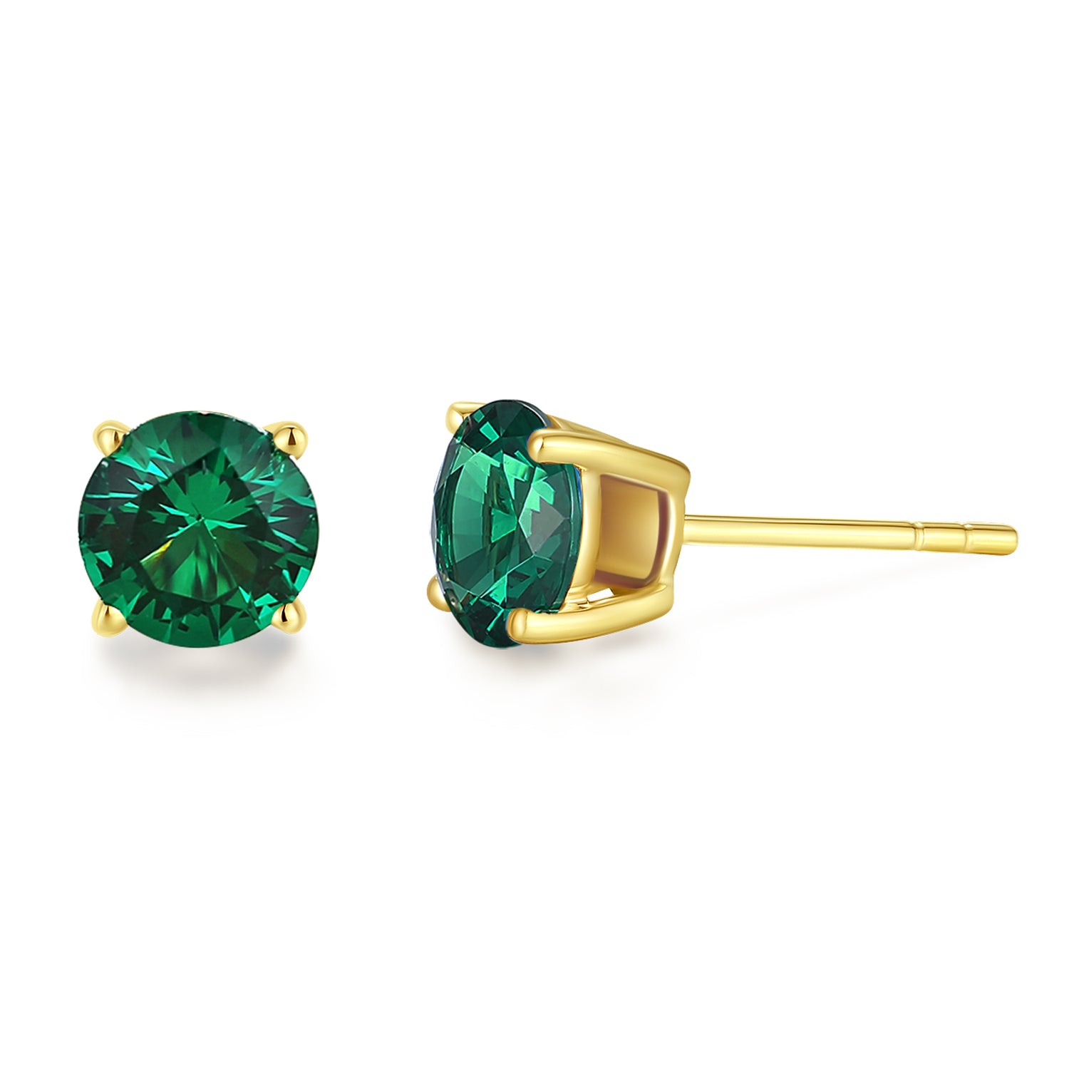 FANCIME Round Shape 14k Solid Yellow Gold Gemstone Stud Earrings