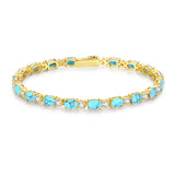 "Glamour Radiance" Fancy Cut Tennis Blue Turquoise Stone Sterling Silver Bracelet