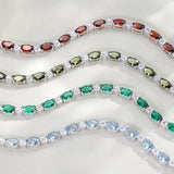 "Glamour Radiance" May Birthstone Fancy Cut Tennis Emerald Sterling Silver Bracelet