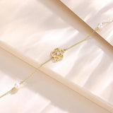 14K Yellow Gold Rose Flower Bracelet with 4MM Freshwater Pearls Luxury Adjustable Bracelet Fine Jewelry