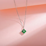 FANCIME "Princess Dream" Emerald May Square Gemstone Sterling Silver Necklace