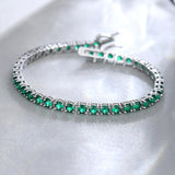 "Royal Fortune" Green Emerald Tennis Sterling Silver Bracelet