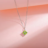 FANCIME "Princess Dream" Peridot August Square Gemstone Sterling Silver Necklace