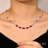 "Glamour Radiance" July Birthstone Fancy Cut Ruby Sterling Silver Tennis Necklace