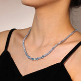 FANCIME "Glamour Radiance" March Birthstone Fancy Cut Aquamarine Sterling Silver Tennis Necklace