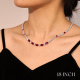 "Glamour Radiance" July Birthstone Fancy Cut Ruby Sterling Silver Tennis Necklace