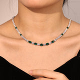 "Glamour Radiance" May Birthstone Fancy Cut Emerald Sterling Silver Tennis Necklace