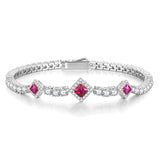 FANCIME "Square Sparkle" July Birthstone Ruby Sterling Silver Tennis Bracelets