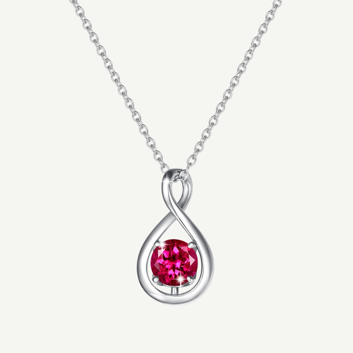 "Infinite Embrace" July Birthstone Ruby Stone Infinity Symbol Sterling Silver Pendant Necklace