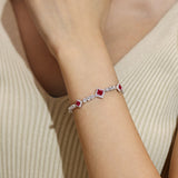 FANCIME "Square Sparkle" July Birthstone Ruby Sterling Silver Tennis Bracelets