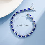 "Glamour Radiance" September Birthstone Fancy Cut Tennis Blue Sapphire Sterling Silver Bracelet