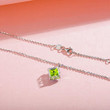 FANCIME "Princess Dream" Peridot August Square Gemstone Sterling Silver Necklace