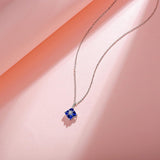 FANCIME "Princess Dream" Blue Sapphire September Square Gemstone Sterling Silver Necklace