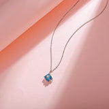 FANCIME "Princess Dream" Blue Topaz December Square Gemstone Sterling Silver Necklace