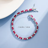 "Glamour Radiance" July Birthstone Fancy Cut Tennis Ruby Sterling Silver Bracelet