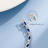 "Glamour Radiance" September Birthstone Fancy Cut Tennis Blue Sapphire Sterling Silver Bracelet