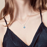 FANCIME "Princess Dream" Aquamarine March Square Gemstone Sterling Silver Necklace