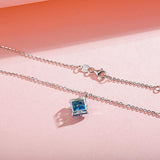 FANCIME "Princess Dream" Blue Topaz December Square Gemstone Sterling Silver Necklace