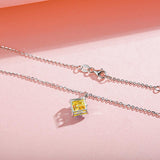 FANCIME "Princess Dream" Yellow Citrine November Square Gemstone Sterling Silver Necklace