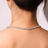 "Glamour Radiance" April Birthstone Fancy Cut Oval Cubic Zirconia Sterling Silver Tennis Necklace