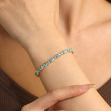 "Glamour Radiance" Fancy Cut Tennis Blue Turquoise Stone Sterling Silver Bracelet