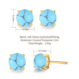 FANCIME Round Shape 14k Solid Yellow Gold Gemstone Stud Earrings