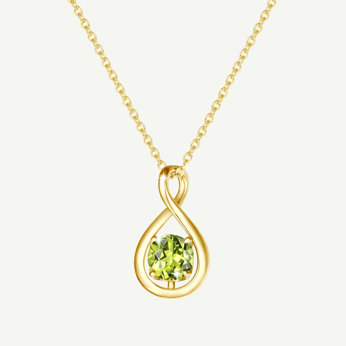"Infinite Embrace" August Birthstone Peridot Stone Infinity Symbol Sterling Silver Pendant Necklace