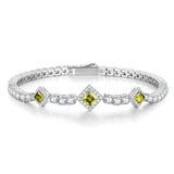 FANCIME "Square Sparkle" August Birthstone Peridot Sterling Silver Tennis Bracelets