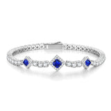 FANCIME "Square Sparkle" September Birthstone Sapphire Sterling Silver Tennis Bracelets