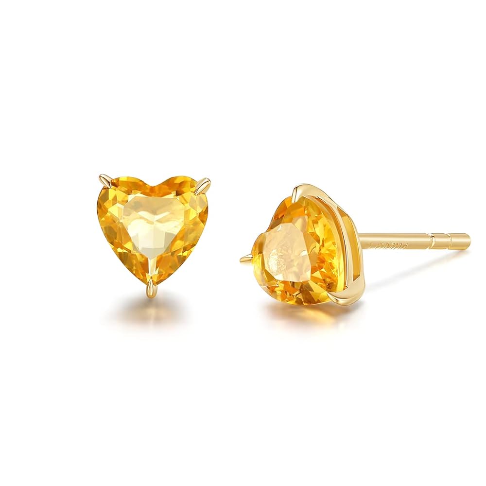 FANCIME Heart Shape 14k Solid Yellow Gold Gemstone Stud Earrings