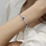 FANCIME "Square Sparkle" September Birthstone Sapphire Sterling Silver Tennis Bracelets