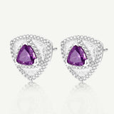 Trinity Textured Silver Earrings in Created Amethyst