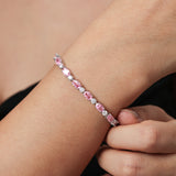 "Glamour Radiance" October Birthstone Tourmaline Sterling Silver Tennis Bracelet Classic Bolo Chain