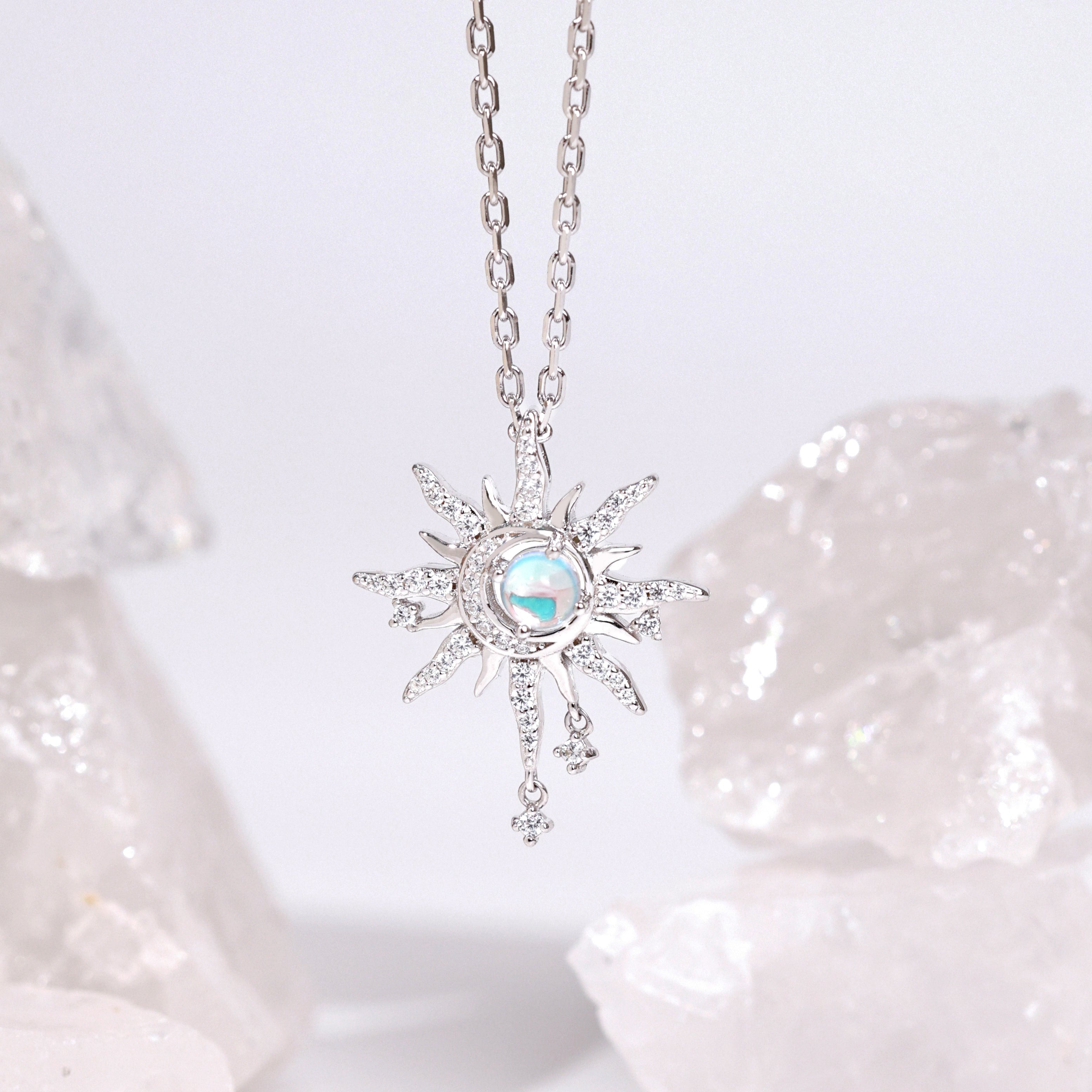 FANCIME Collana Soluna Nexus In Argento 925: Ciondolo Sole E Luna Con Zirconi, Regalo Donna