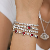 FANCIME "Axis" Heart Cut July Birthstone Ruby Sterling Silver Tennis Bracelet