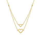 FANCIME "Double Love" Two Layers Heart 14K Solid Yellow Gold Necklace