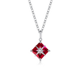 FANCIME "Princess Dream" Ruby July Square Gemstone Sterling Silver Necklace