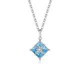 FANCIME "Princess Dream" Aquamarine March Square Gemstone Sterling Silver Necklace