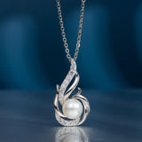 FANCIME June Birthstone Necklace Phoenix Pearl Necklace 9-10mm Genuine Freshwater Pearl in Sterling Silver Fine Jewelry for Women